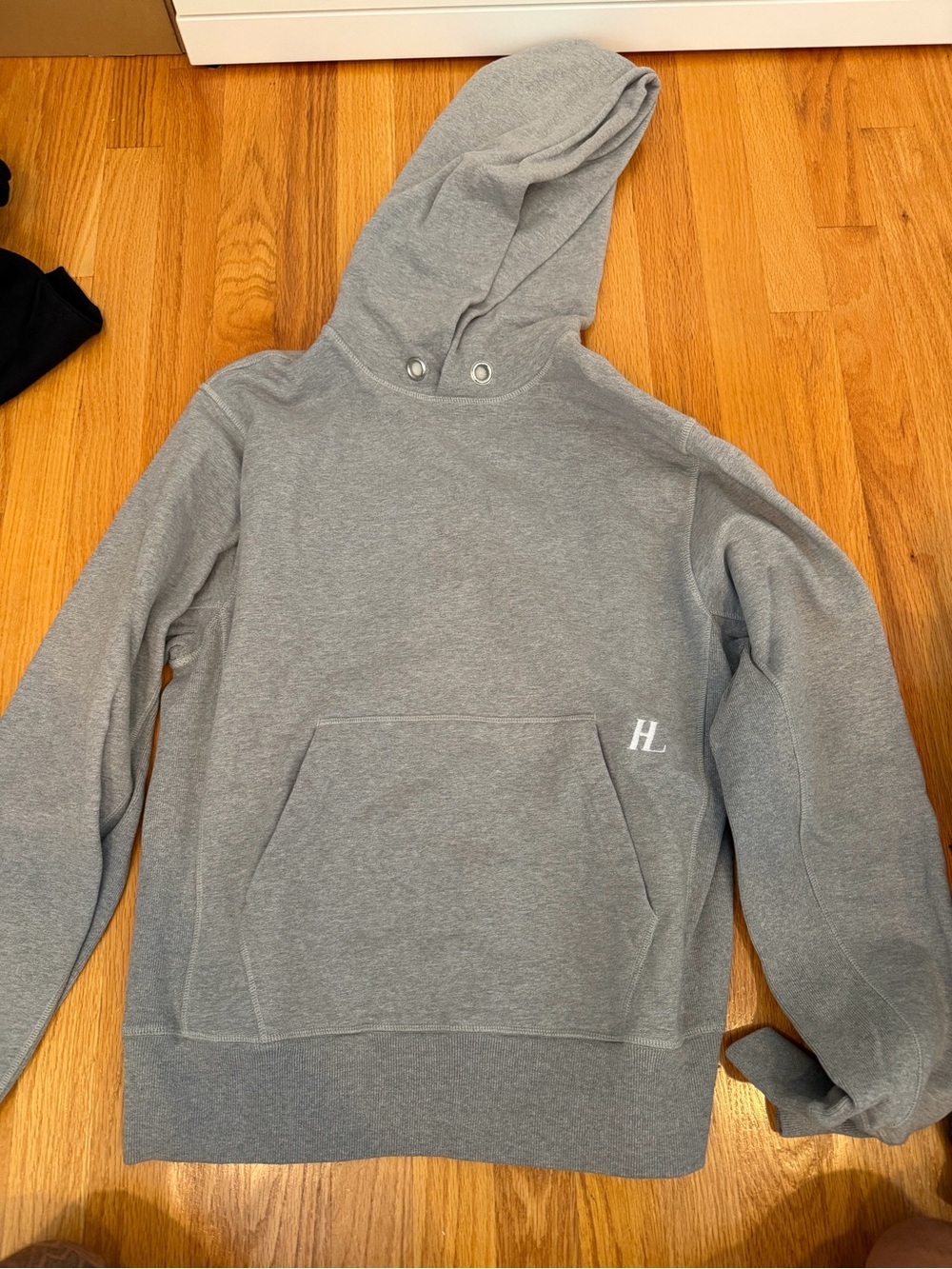Helmut Lang Gray Pullover Hoodie with Subtle 'HL' Logo